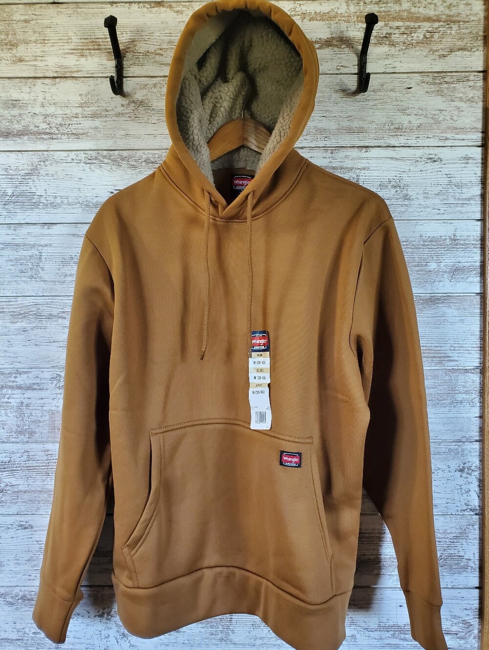 Wrangler Workwear Men's Relaxed Pullover Hoodie Faux Shearling Hood Unisex